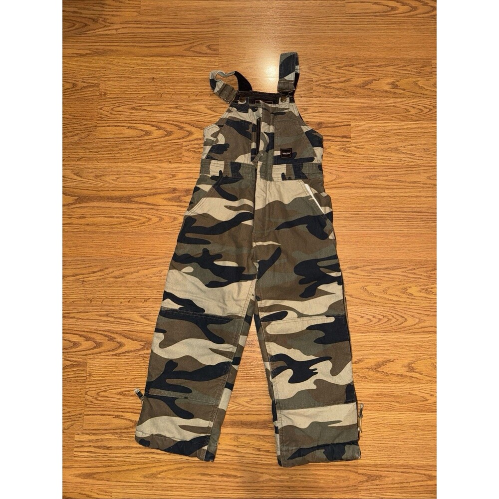 Walls Kids Green Camo Insulated Bib Overalls Tough Wear Zip Legs Med 8-10